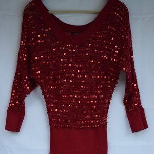 SHINE New York Sequined Red Dolman Sleeve Top (S)